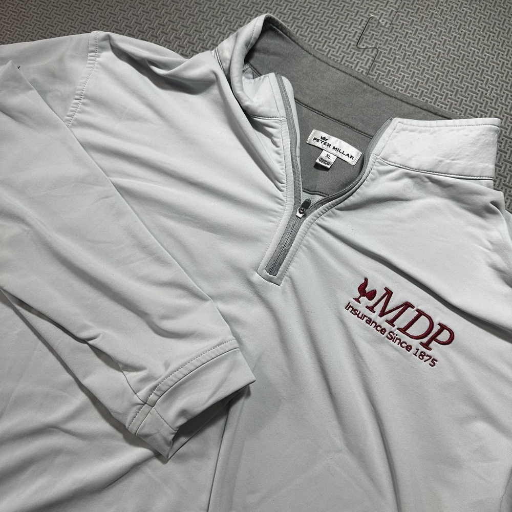 Peter Millar Perth 1/4 Zip Men's 2XL Gray Performance Pullover Crown Logo